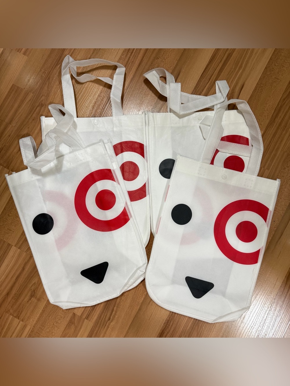 Set of 4 Target White and Red Bullseye Shopping Tote Bags with Black Accents